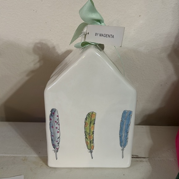 Rae Dunn Artisan collection birdhouse with feathers - Picture 3 of 6